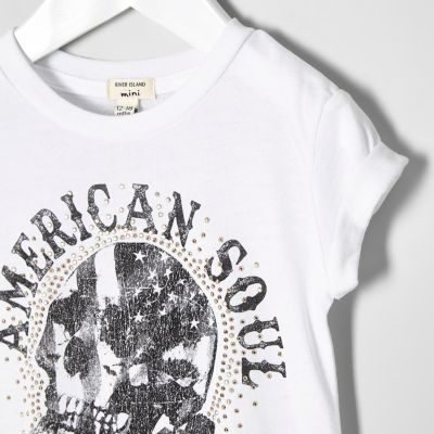 Mini girls american skull print T-shirt